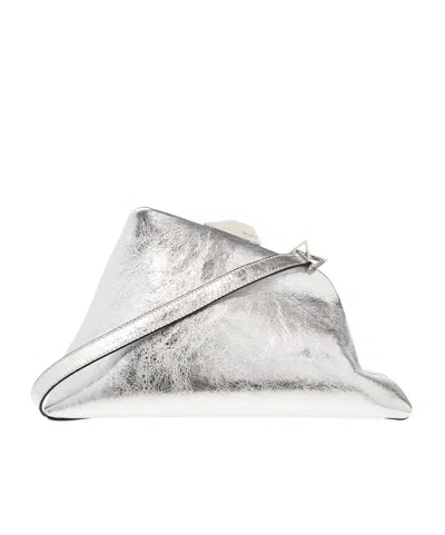 Attico Day Off Metallic Leather Clutch Bag In White