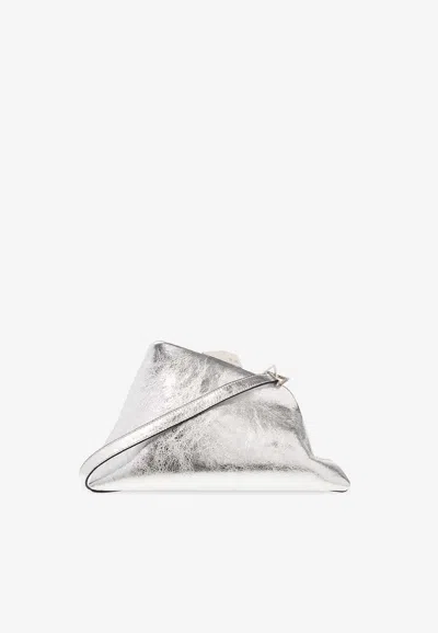 Attico Day Off Metallic Leather Clutch Bag In Silver