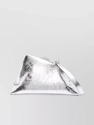 Attico Day Off Metallic Leather Shoulder Bag In Silver
