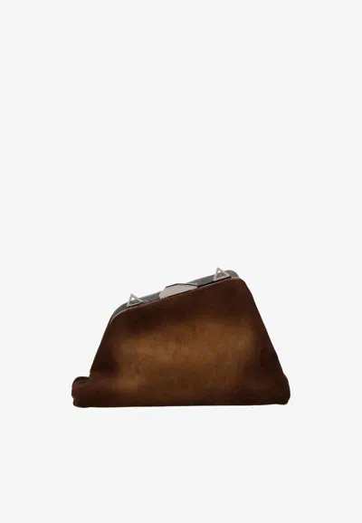 Attico Day Off Suede Shoulder Bag In Brown