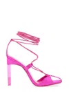 Attico Pink Satin Ankle Wrap Sandals In Fuchsia