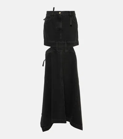 Attico Deconstructed Denim Maxi Skirt In Black