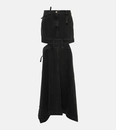 Attico Midi Black Skirt With Maxi Cut-out