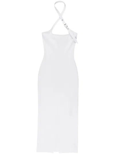 Attico Knee-length Dress With Halter Neck And Strap Detail In White