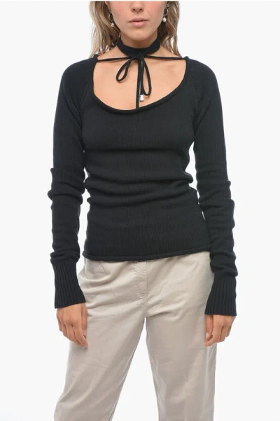 ATTICO DEEP-NECKLINE HEATHER SWEATER