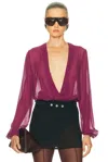 Attico Draped Front V-neck Ruched Blouse In Purple