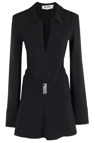 Attico Deep V-neck Mini Dress In Metallic