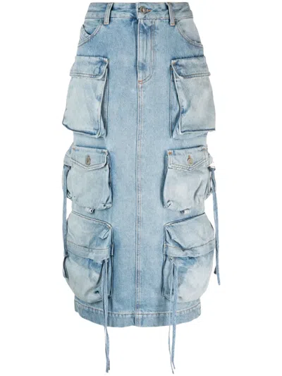 Attico Cargo Denim Skirt In Blue