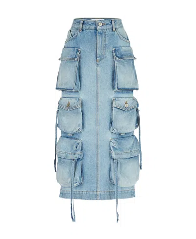 ATTICO THE ATTICO LOGO EMBROIDERED DENIM CARGO SKIRT