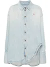 Attico Long-sleeved Denim Shirt With Shaped Slit In Blue
