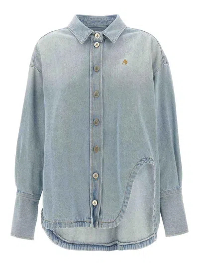 Attico Oversized Embroidered Denim Shirt In Blue