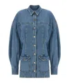 Attico Neutrals Denim Long Puffed Sleeves Mini Dress In Blue
