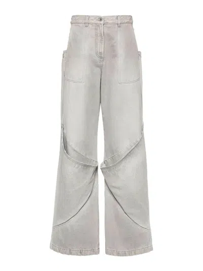 Attico Gray High-rise Wide-leg Denim Pants