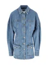 Attico Neutrals Denim Long Puffed Sleeves Mini Dress In Blue