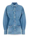 Attico Neutrals Denim Long Puffed Sleeves Mini Dress In Blue