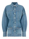 Attico Neutrals Denim Long Puffed Sleeves Mini Dress In Blue