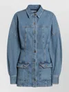 Attico Denim Mini Dress Front Pockets Long Sleeves In Blue