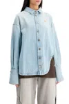 Attico Long-sleeved Denim Shirt With Shaped Slit In Blue