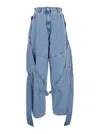 Attico Blue Jeans With Maxi Drawstring On The Front And Logo Patch On The Rear In Denim Woman