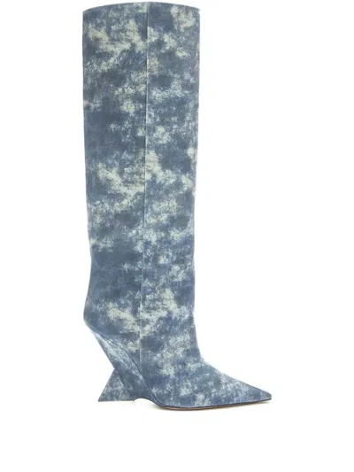 ATTICO DENIM-PRINT HEELED BOOTS