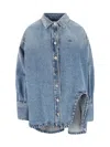 Attico Oversized Embroidered Denim Shirt In Blue