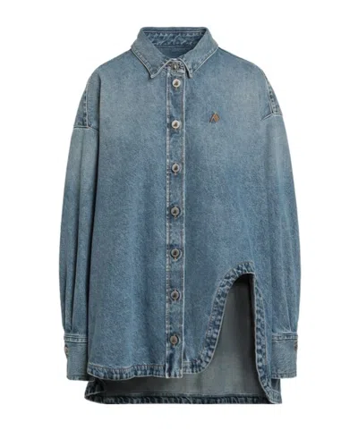Attico Oversized Embroidered Denim Shirt In Blue