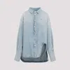 Attico Long-sleeved Denim Shirt With Shaped Slit In Light Blue