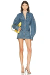 Attico Neutrals Denim Long Puffed Sleeves Mini Dress In Blue