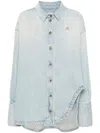 Attico Long-sleeved Denim Shirt With Shaped Slit In Blue