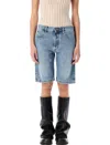 Attico Denim Shorts With Belt Loops In Sky Blue