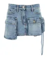 Attico Denim Mini Skirt With Pockets And Stitching In Blue