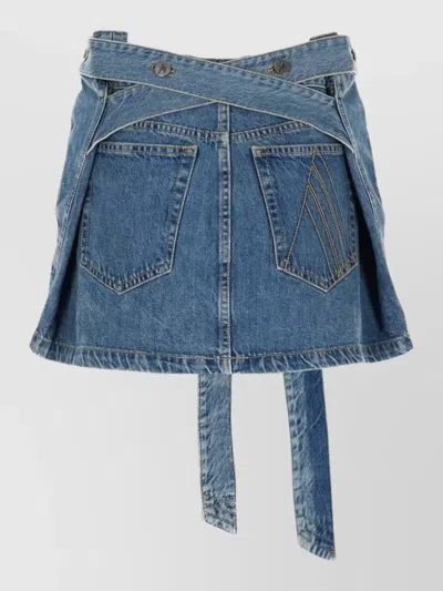 Attico Denim Skirt Belt Loops Front Back Pockets In Blue
