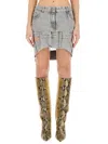 Attico Cut Denim Miniskirt In Gray