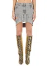 Attico Cut Denim Miniskirt In Light Grey