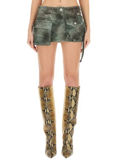 Attico Denim Skirt In Military Green