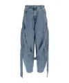 Attico Blue Jeans With Maxi Drawstring On The Front And Logo Patch On The Rear In Denim Woman In Blue