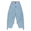 Attico Blue Jeans With Maxi Drawstring On The Front And Logo Patch On The Rear In Denim Woman