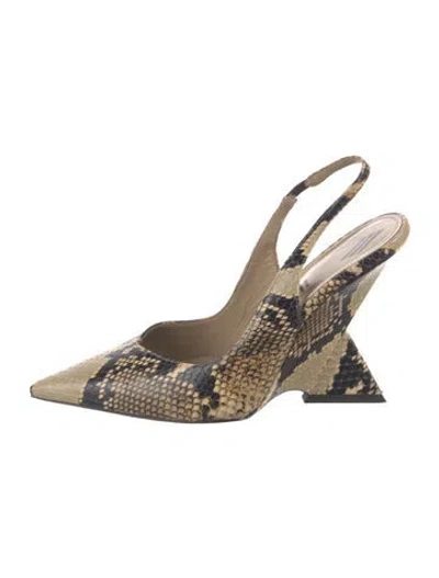 Pre-owned Attico Designer Size: 7w Embossed Leather Slingback Pumps In Brown