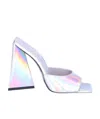 Attico Silver Devon Holographic Mules With Sculpted Heel In White