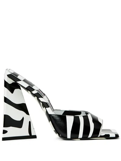 Attico Devon 115mm Zebra-print Mules In Black