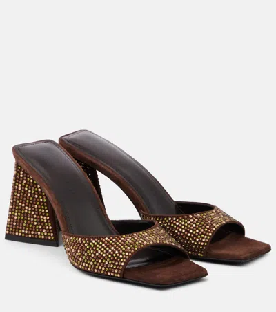 Attico Devon 85 Embellished Leather Mules In Brown