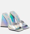 Attico Silver Devon Holographic Mules With Sculpted Heel In Holographic Silver