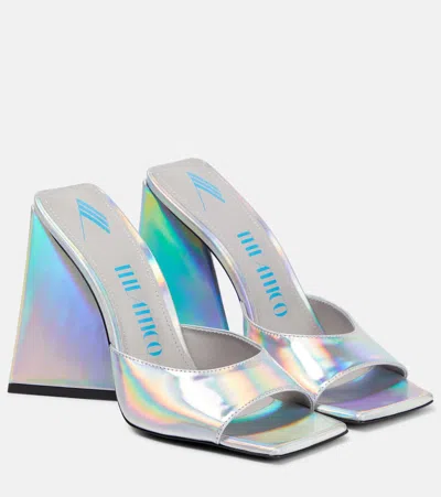 Attico Devon Metallic Leather Mules In Holographic Silver