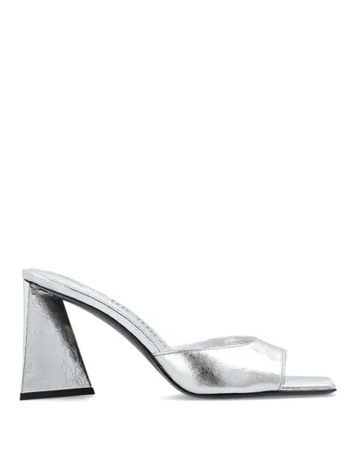 Attico Devon Metallic Platform Open Square Toe Mules In Silver