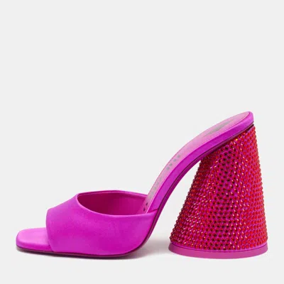 Pre-owned Attico Devon Size 37 Pink Satin Slide Sandals