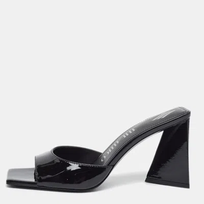 Pre-owned Attico Devon Size 37.5 Black Patent Leather Heel Block Slide Sandals