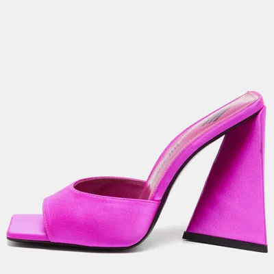 Pre-owned Attico Devon Size 37.5 Fuchsia Satin Slide Sandals In Pink