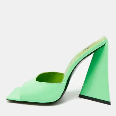 Pre-owned Attico Devon Size 39 Green Patent Leather Slide Sandals