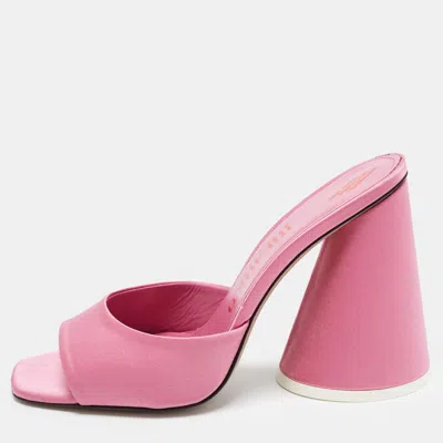 Pre-owned Attico Devon Size 39 Pink Satin Block Heel Slide Sandals