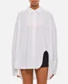 Attico Diana Oversize Split Hem Cotton Button-up Shirt In White